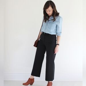 Everlane Wide Leg Waist-Nipping Cropped Pant in Washed Black |SHORT